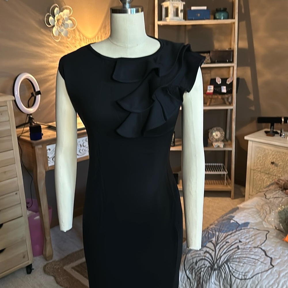 Visage Women’s Elegant Formal Ruffle sleeveless midi cocktail dress - Picture 6 of 7